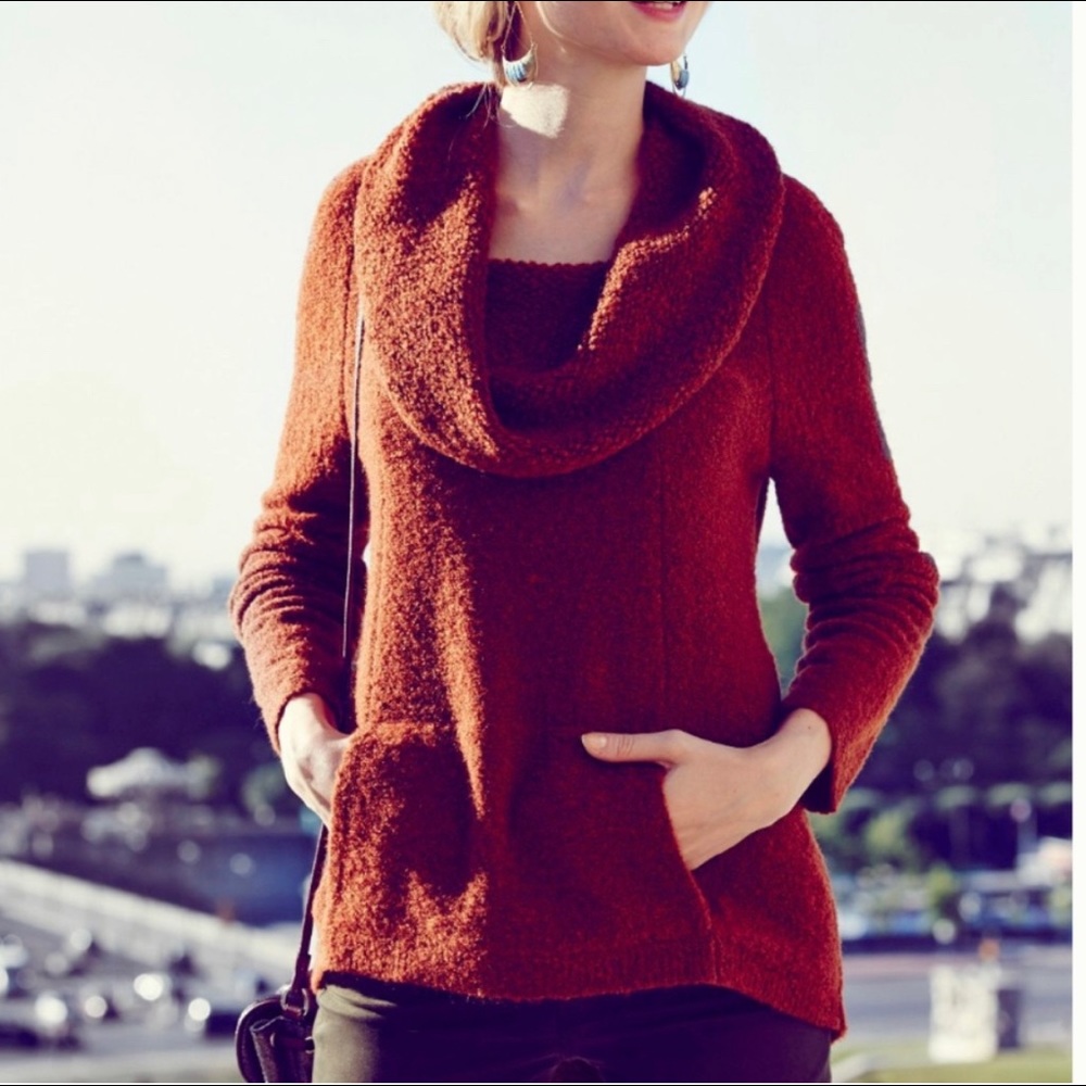 Anthropologie Angel of the North Cowl neck Rust Sweater